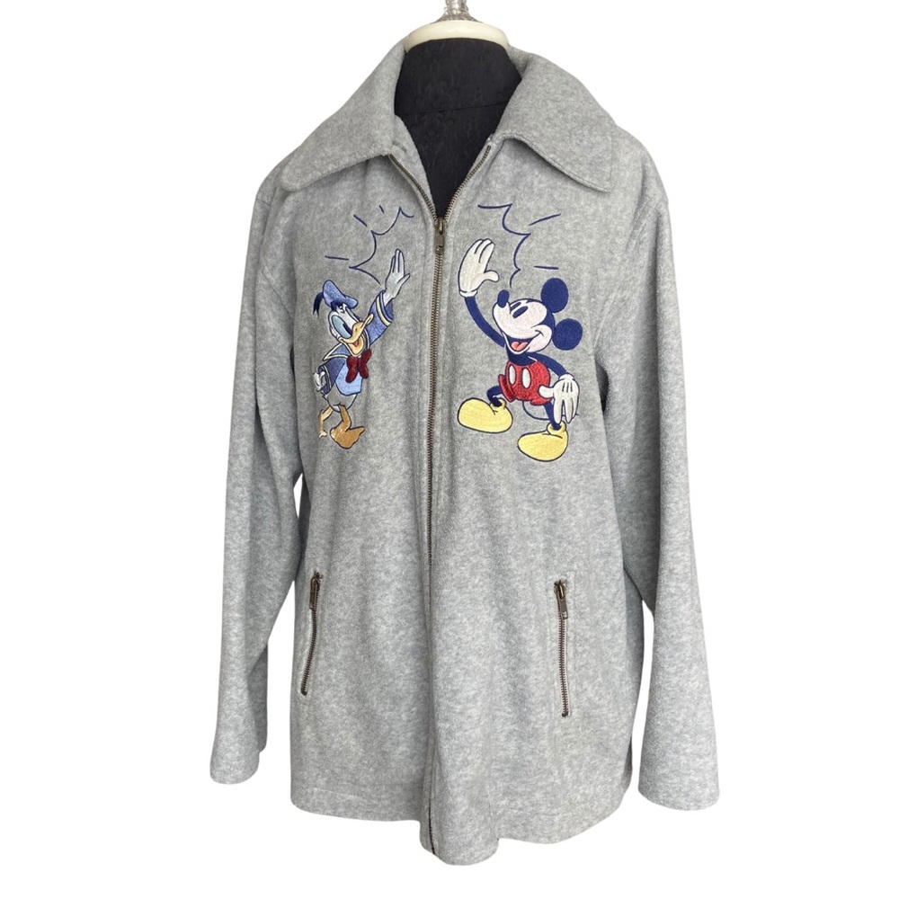 Disney Gray Fleece Zip-Up Jacket with Mikey and Donald Embroidery